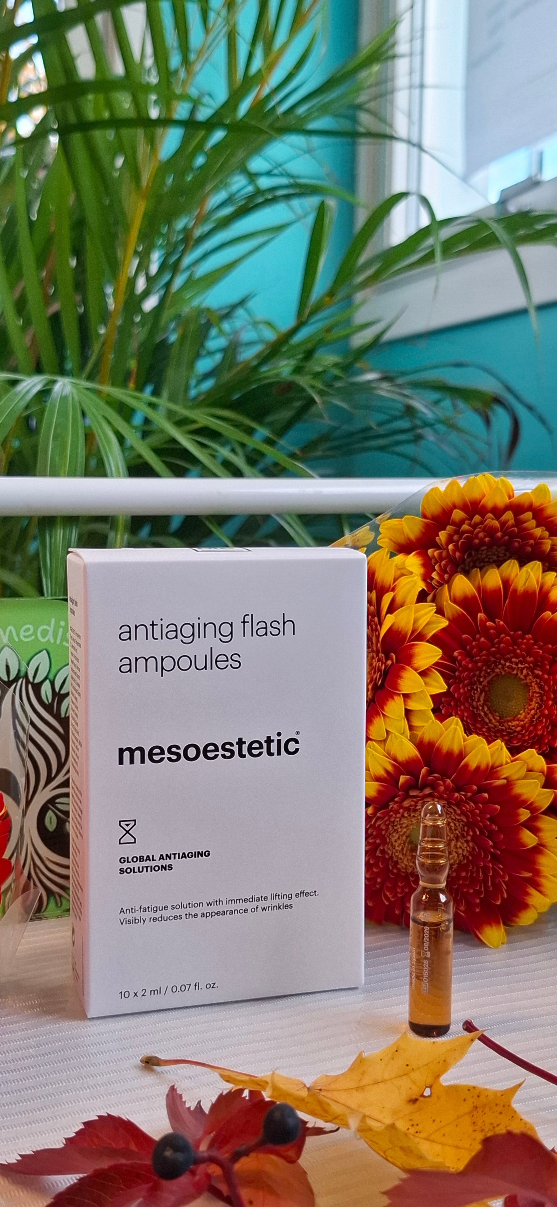 ANTIAGING FLASH AMPOULES. Antiwrinkle and antifatigue solution with an immediate lifting effect. 10x2ml. (Mesoestetic)