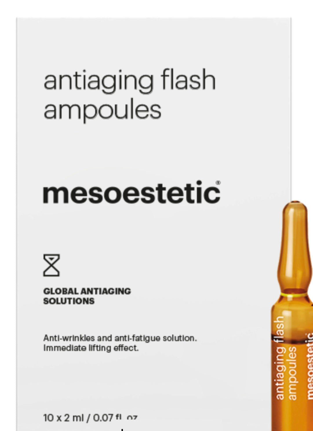 ANTIAGING FLASH AMPOULES. Antiwrinkle and antifatigue solution with an immediate lifting effect. 10x2ml. (Mesoestetic)